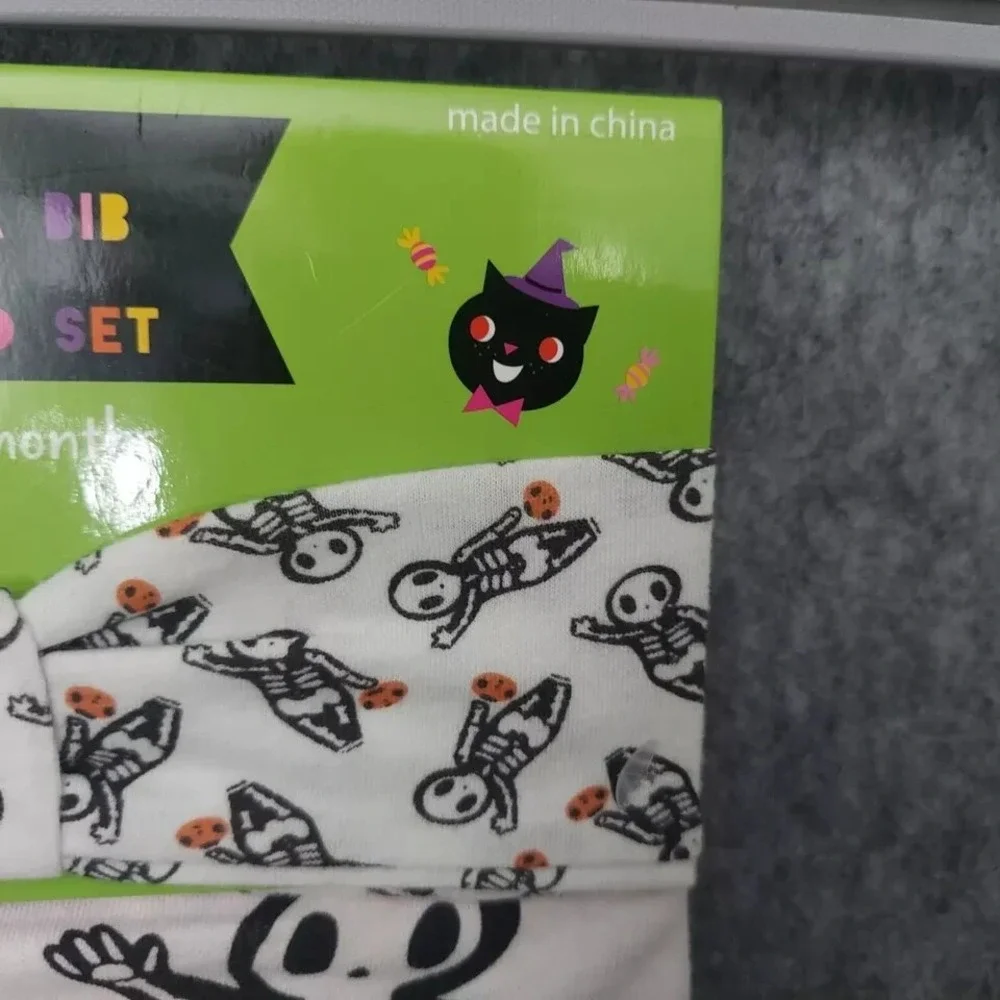 My First Halloween Infant Set Bandana‎ Bib Snap Headband Skeleton Gertex